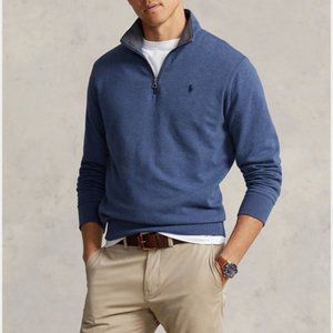 Polo Ralph Lauren Men Blue Half-Zip Pullover Collared Classic Sweater Medium